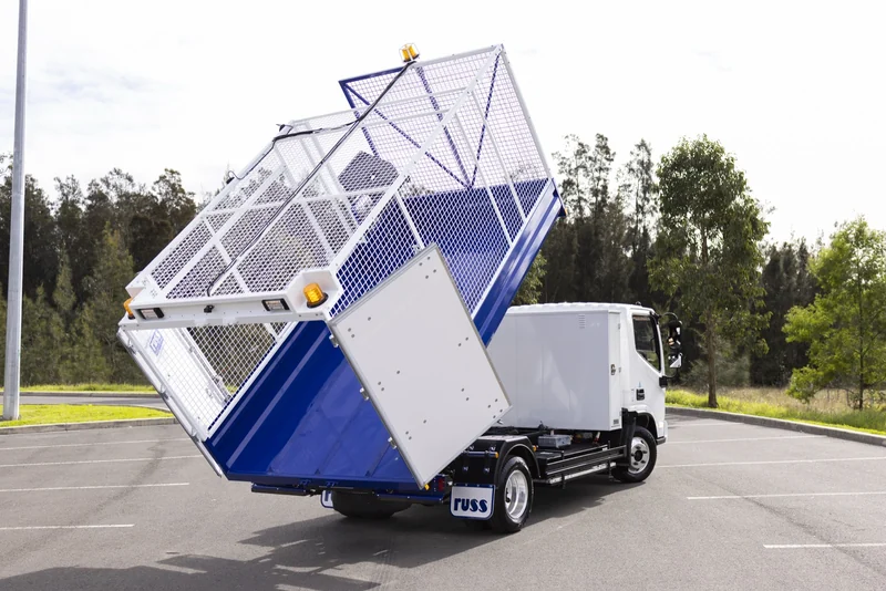 Russ cage litter tipper body tipping on a cab-chassis